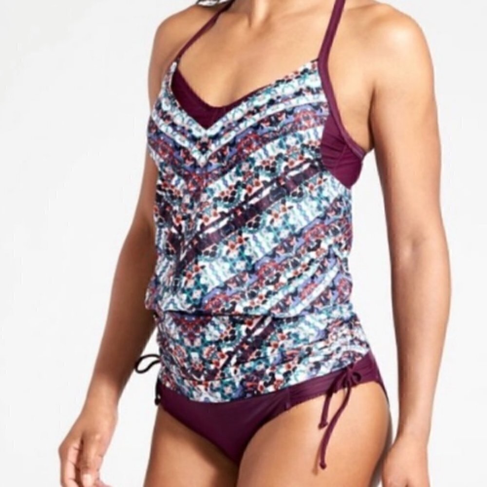 Athleta Marrakesh Side Scrunch Tankini Swim Top